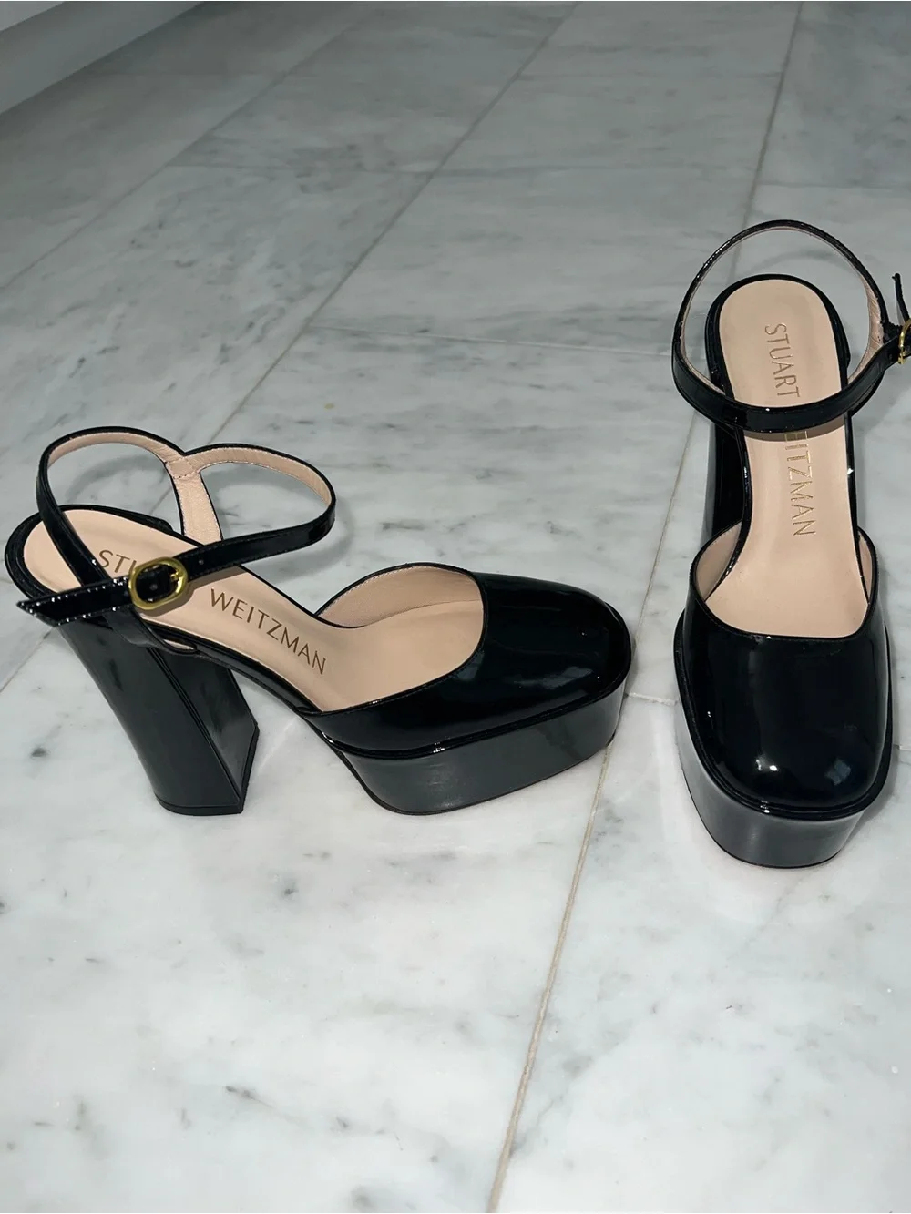 Stuart Weitzman Skyhigh Black Patent Leather Platforms size 6.5